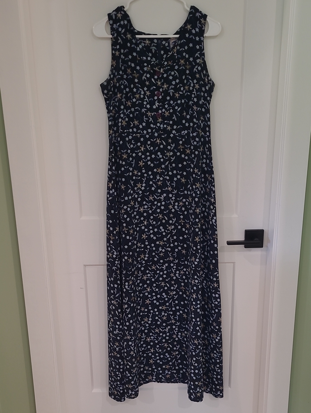 Globus Collection Navy Floral Maxi Dress with Small White and Tan Blossoms